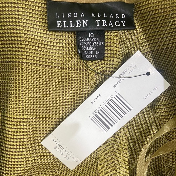 NWT Linda Allard ellen tracy 2 piece micro plaid pantsuit lined moss color sz 16 - Picture 11 of 14